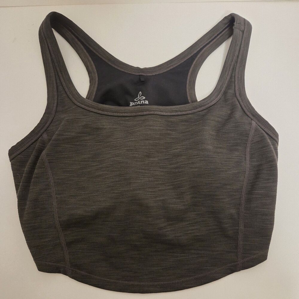 Prana Becksa Bralette Crop Tank Ribbbed Gray Medium Built In Bra